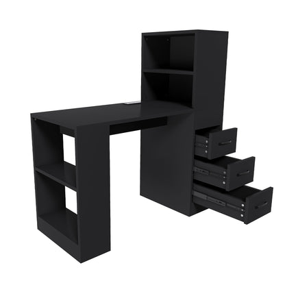 Computer Desk With 4 In 1 Socket, 3 Slide Drawers And 4 Storage Levels, For Home Office - Black