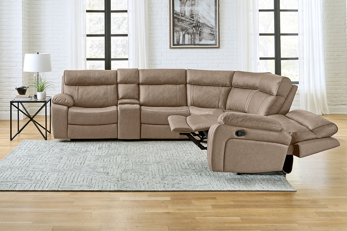 Theon - 6 Piece Modular Manual Reclining Sectional And Entertainment Console - Stokes Toffee