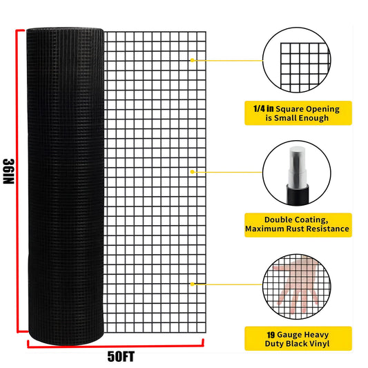 Vinyl Coated Hardware Cloth 19 Gauge Welded Wire Fence For Poultry Netting And Chicken Coop - Black