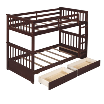 Bunk Bed With Ladders And 2 Storage Drawers