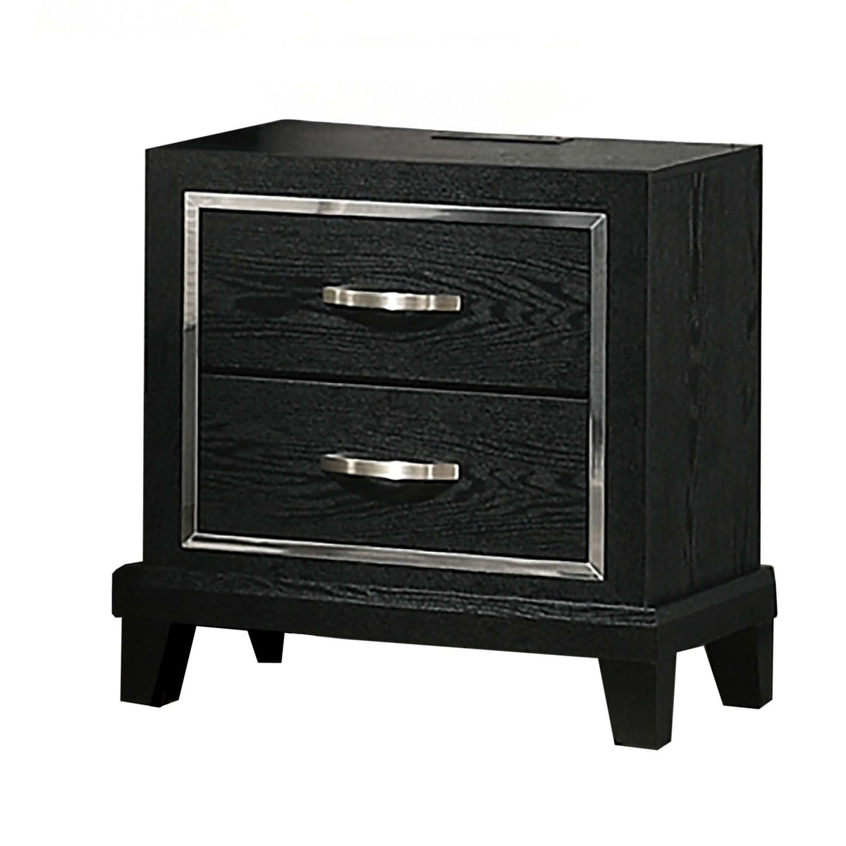 Nightstand With USB Port, Tapered Legs - Black