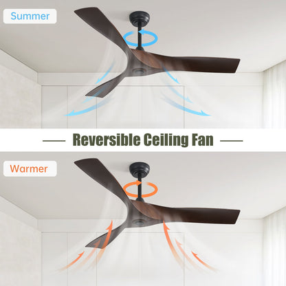 52" Blade Ceiling Fan Without Light, 6 Speed Reversible DC Motor For Living Room, Outdoor Use - Black
