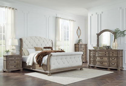 Ardenfield - 3 Pc. - Dresser, Mirror, California King Upholstered Sleigh Bed - Light Brown