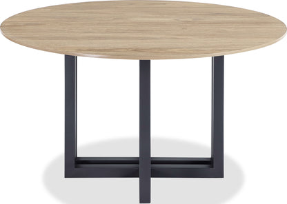 Ceo - Wood Pattern Round Sintered Stone Dining Table - Gunmetal And Washed Oak