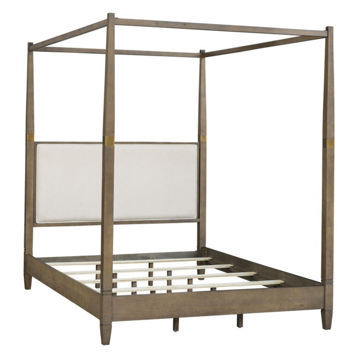 Queen Canopy Bed Frame With Upholstered Headboard - Brown