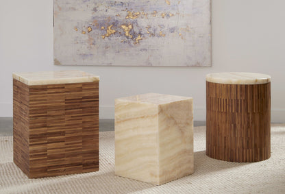 One - Stone Wood Tile End Table - Onyx And Solid Teak