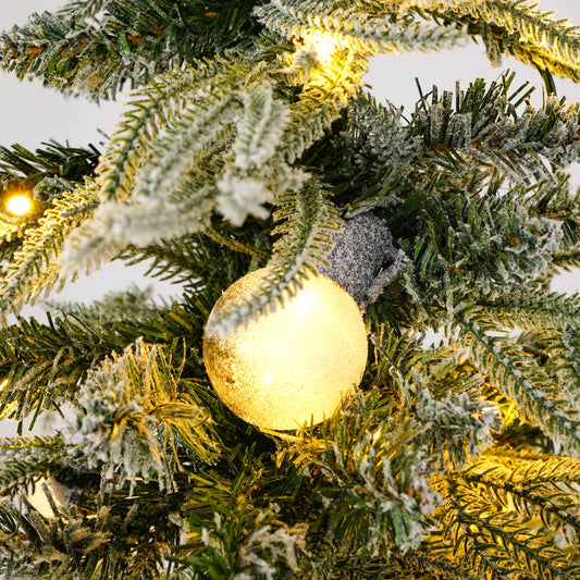 5Ft Pre Lit Spruce Snow Flocked Christmas Tree With LED Lights, Artificial Hinged Xmas Tree - White / Green