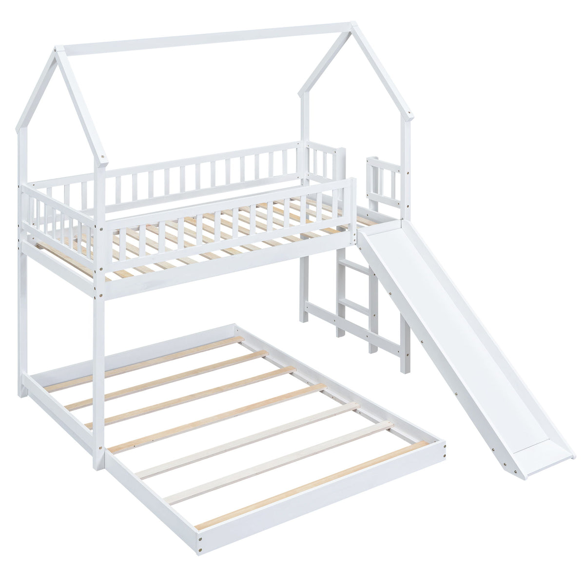 House Bunk Bed With Slide And Built In Ladder