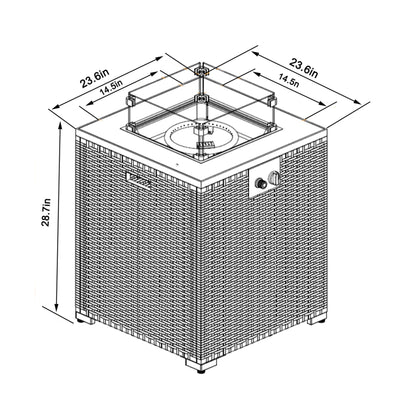 Propane Gas Square Fire Pit, Tile Tabletop With Beautiful Wicker Base For Outside