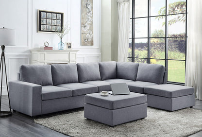 Cassia - 7 Seat Reversible Modular Sectional Sofa With Ottoman - Light Gray