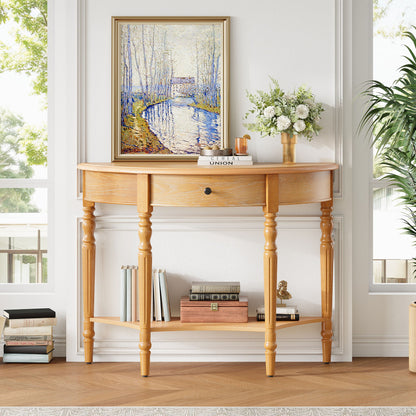 Half Moon Console Table With Drawer & Shelf