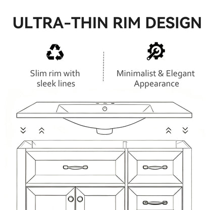 Basin Sink, Triple Faucet Holes, 2" Thick Rim, Sink Only