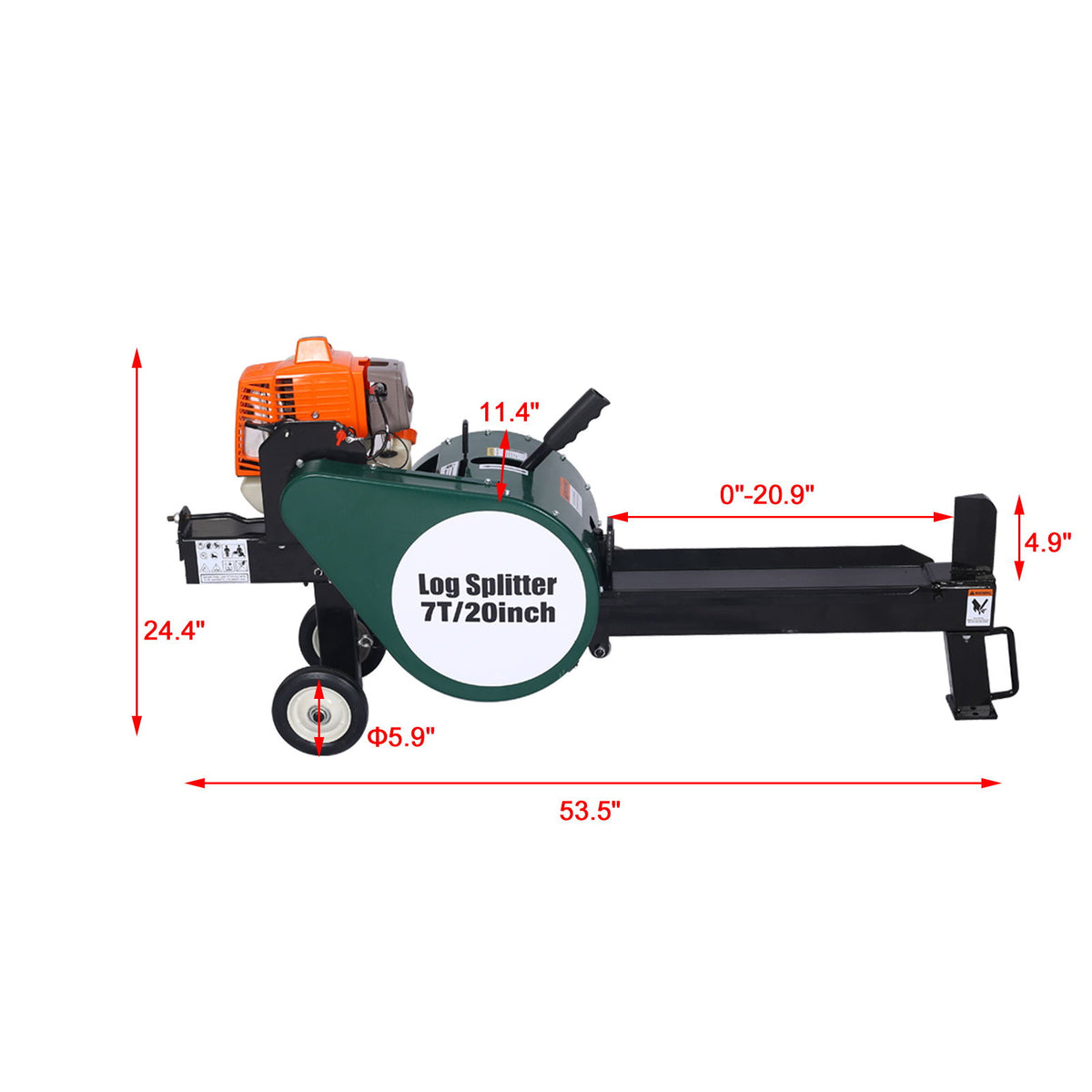 Portable Double Flywheel Electric Log Splitter 7 Ton Gas Log Splitter With Auto Return Steel - Gray