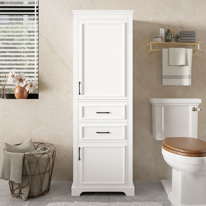 Freestanding Bathroom Vanity Tall With Damping Hinge Doors, Adjustable Shelves - White