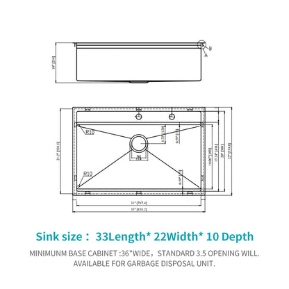 33" Drop In Kitchen Sink With Workstation, 16 Gauge Stainless Steel - Brushed Nickel