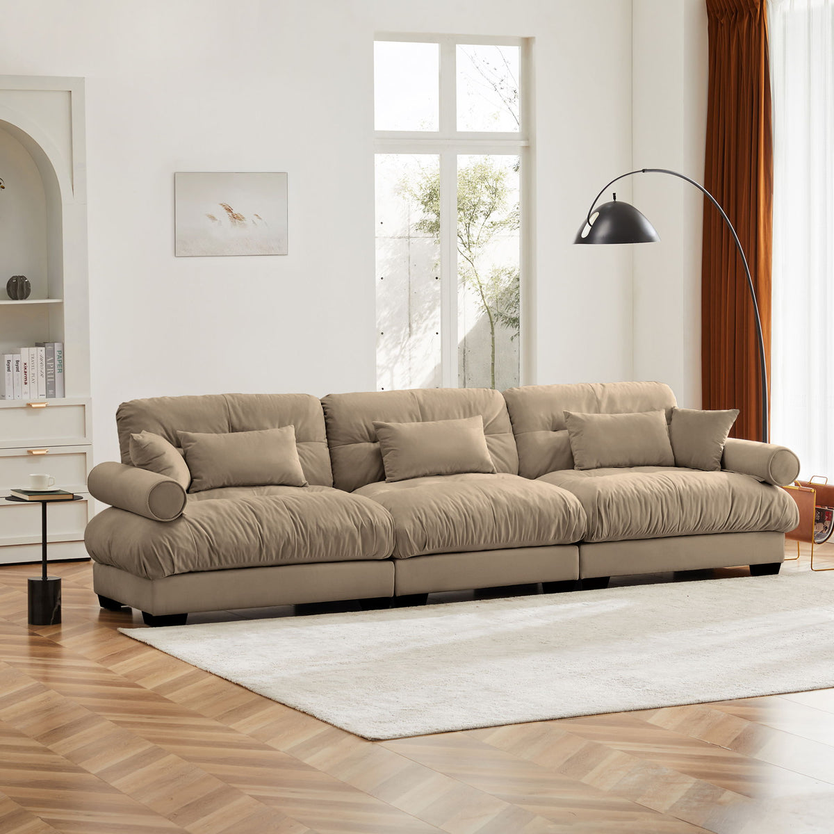 Modern Oversize Sofa With Cloud Like Comfort, Featuring Waist And Throw Pillows