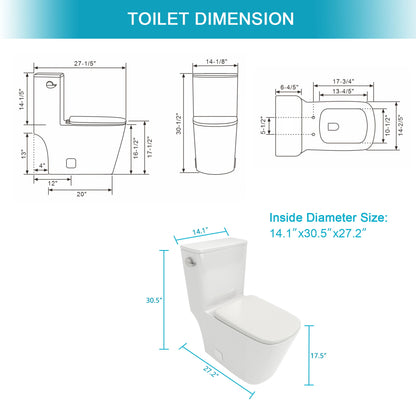 1 Piece Toilet With Single Flush And Soft Closing Seat - White