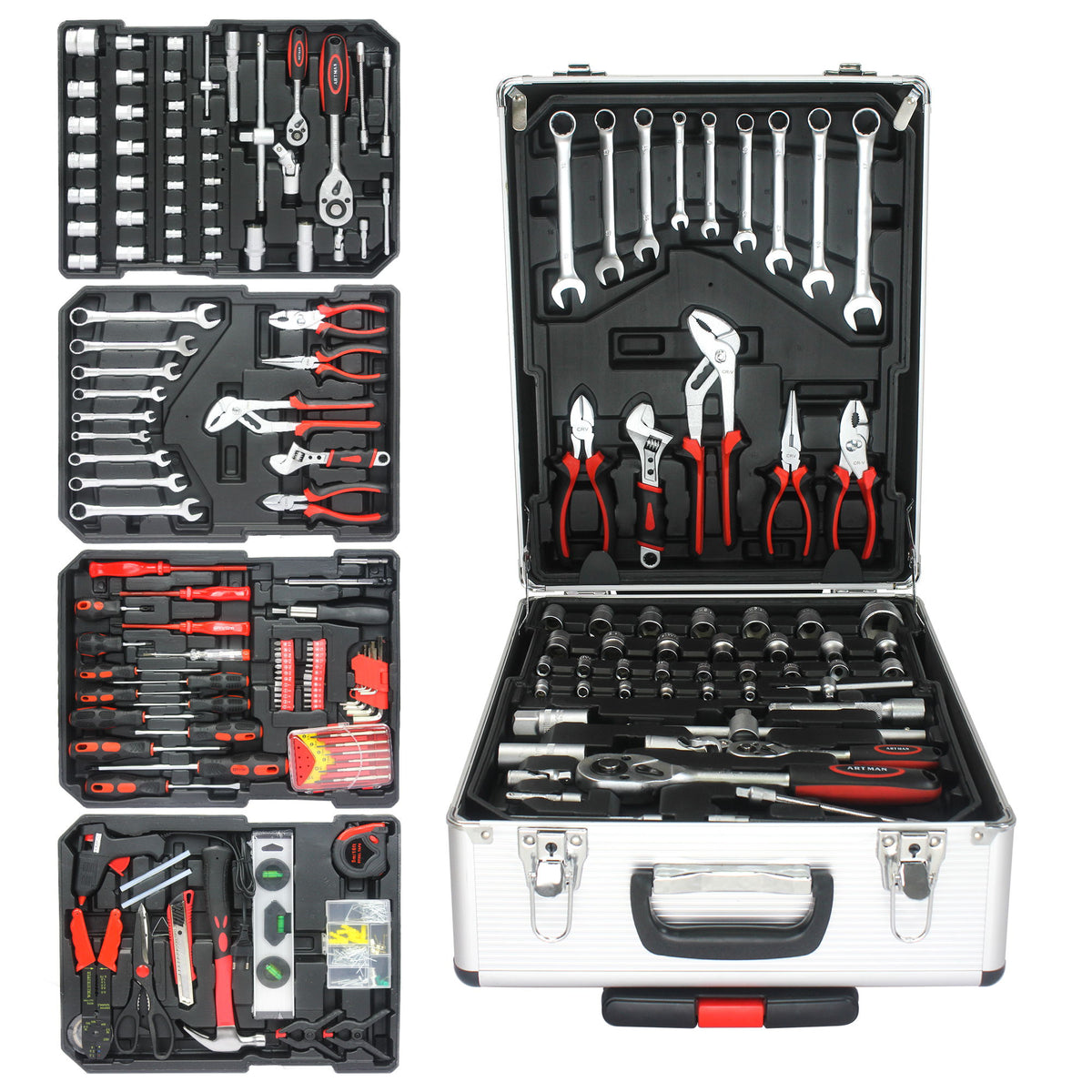 899 Piece Home Repair Tool Set With Rolling Plastic Toolbox, 4 Drawers, General Household Maintenance Kit