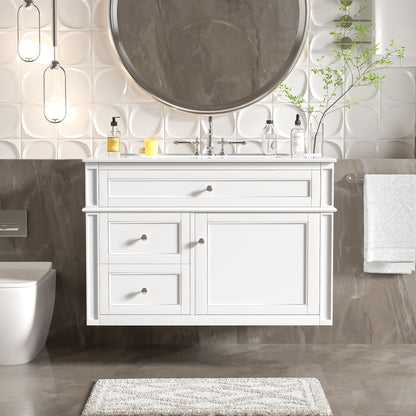 Wall Mounted Bathroom Vanity With 2 Drawers, 1 Tip Out Drawer, 3 Holes Sink