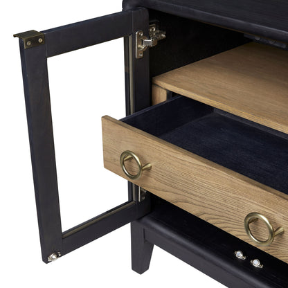 Glass Door Nightstand - Black