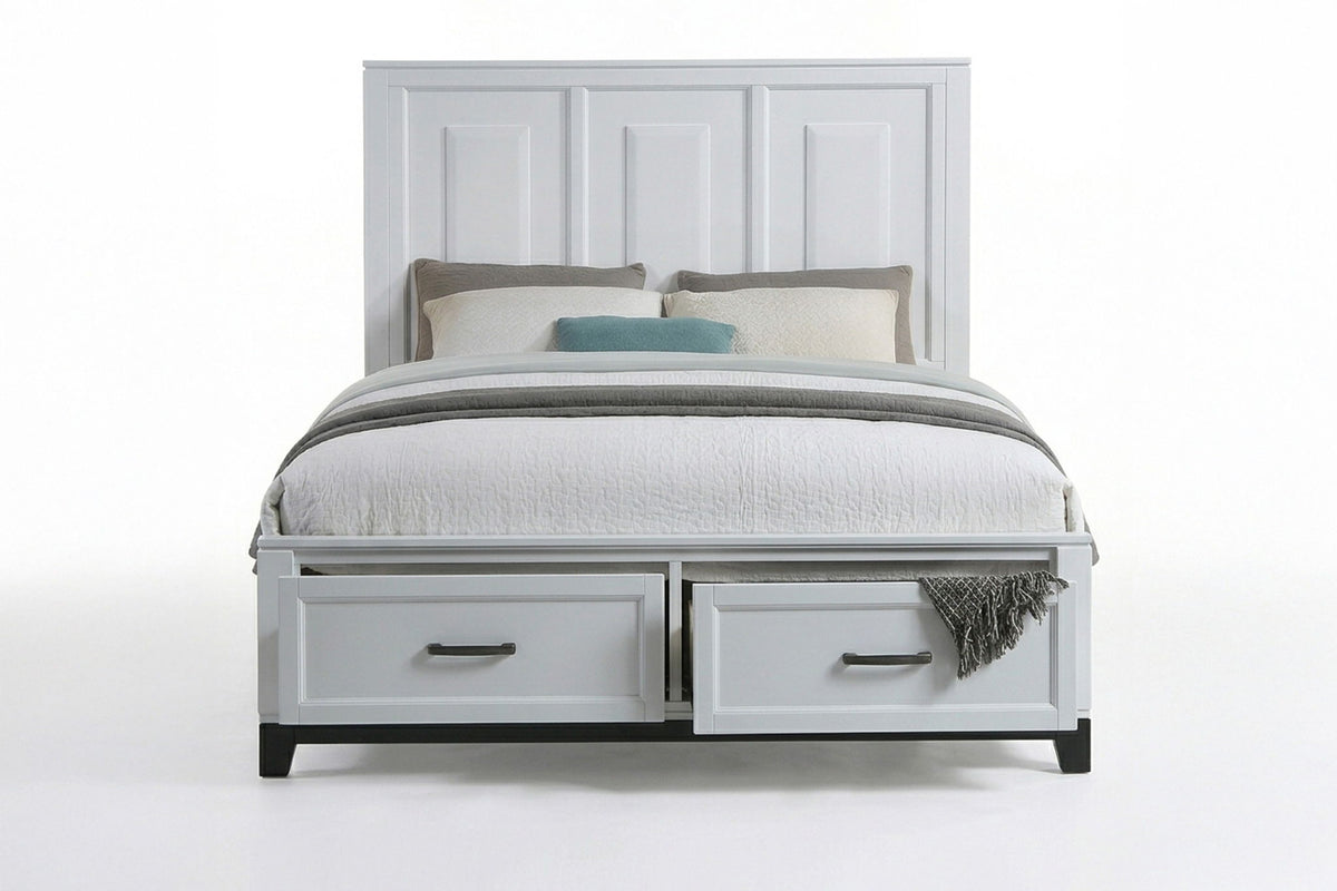 3 Piece Bedroom Furniture Panel Headboard White Queen Size Bed With Underbed Drawers Nightstands Wooden