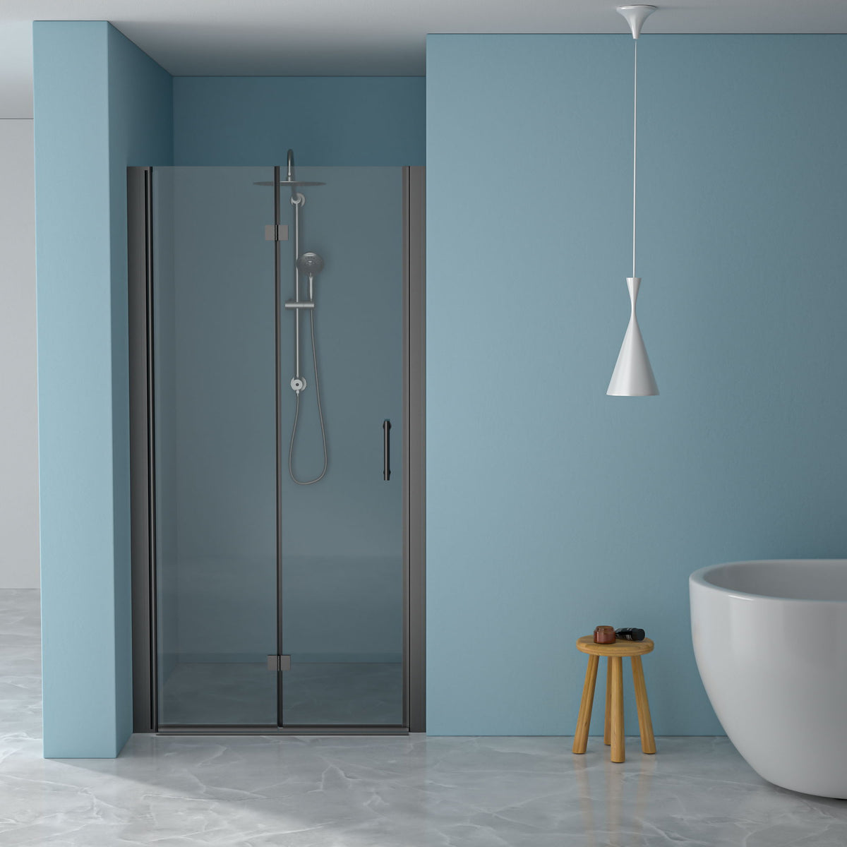Fold Frameless Shower Door With Tempered Glass