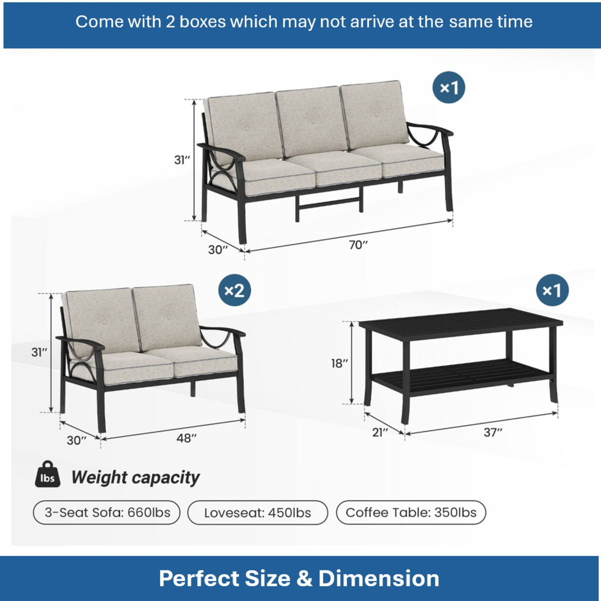Patio Furniture Set & Coffee Table And Cushions For Backyard