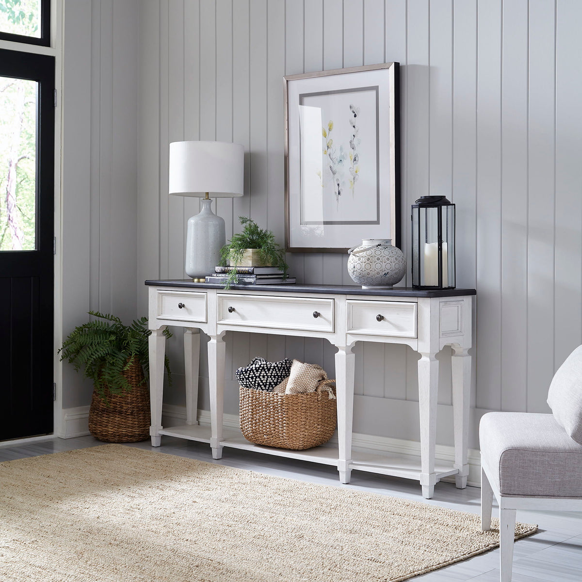 Allyson Park - Hall Table - Wirebrushed White / Charcoal