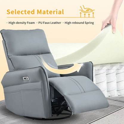 Power Swivel Rocker Recliner Chair, 270° Swivel Rocking Recliner Chair, Electric Small Recliners For Small Spaces, Single Sofa Recliner For Living Room - Blue / Gray