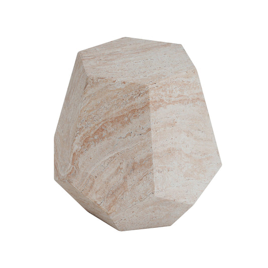 Outdoor / Indoor Lightweight Concrete Side Table, Hexagonal Round Travertine Accent Table - Beige