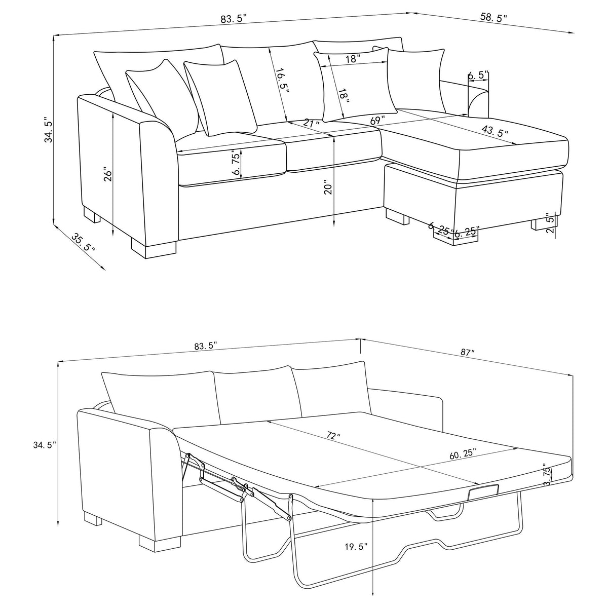 Pacheco - Sleeper Sectional Chaise Sofa