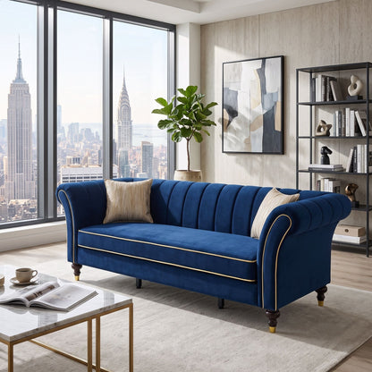 3 Seater Sofa With Rolled Arms, Vertical Channel Tufted Backrest