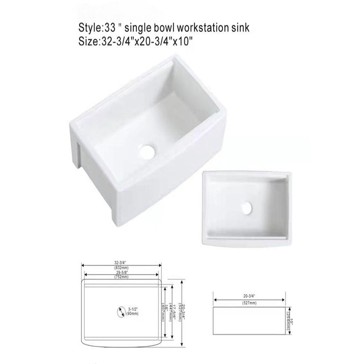 Classic Ceramic Farmhouse Sink Workstation Single Bowl With Durable Finish