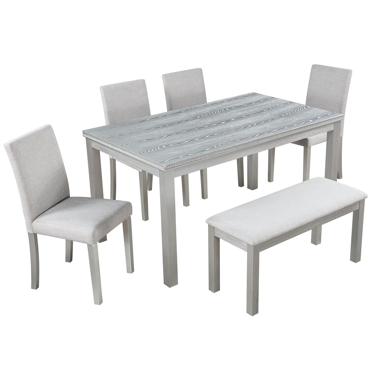 Dining Table Set With Crystal Decoration And Upholstered Chairs