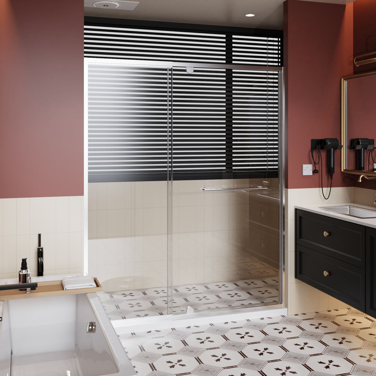 Pivot Shower Door With Handle, 1 / 4" Thick - Chrome