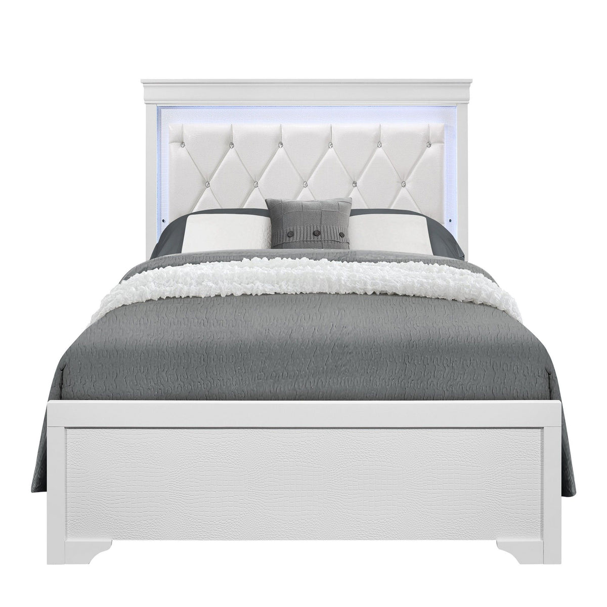 Shaker - 5 Pieces Bedroom Set With Crystal Inspired Tufted Headboard And LED Lighting