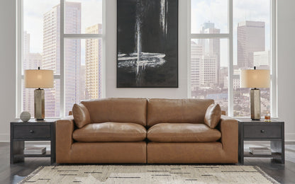 Emilia - 2 Pc. - 2-Piece Sectional Loveseat, Ottoman - Caramel