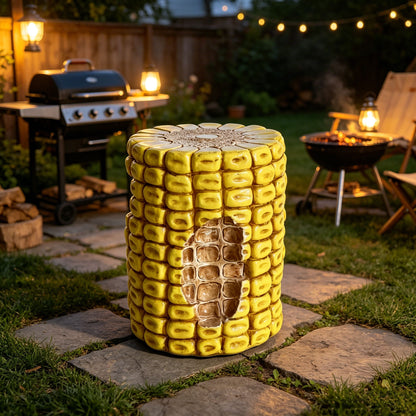 Novelty Corn Cob Stool, Plant Stand With Textured Kernels, For Home & Garden Decor - Yellow