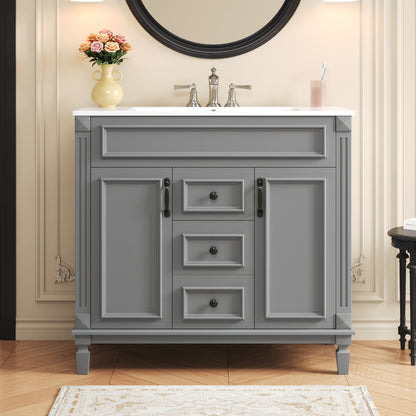 Bathroom Vanity With Top Sink, Cabinet With 2 Soft Closing Doors And Drawers