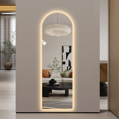 LED Full Length Wall Mirror With Symmetrical Arch Design, Dimmable 3 Color Temperature Lighting - Silver