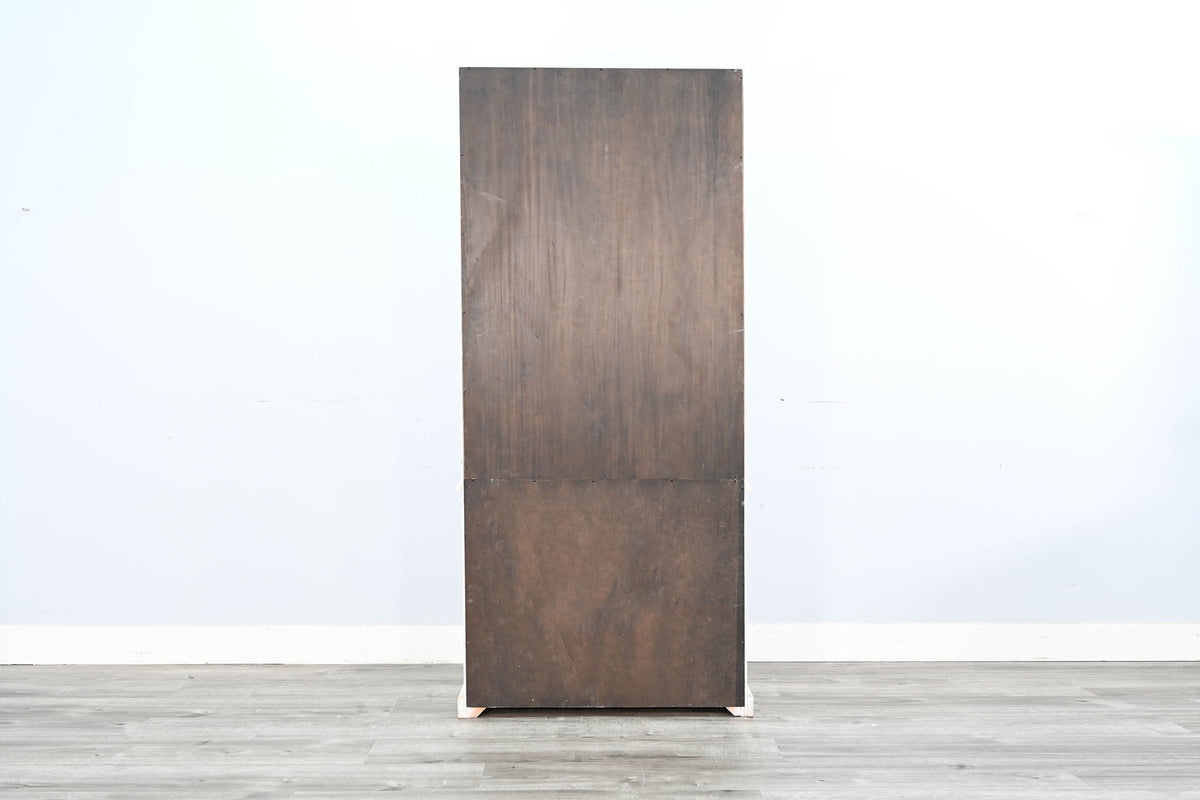 Two-Tone Display Cabinet With Glass Doors - Buckskin / Marble White
