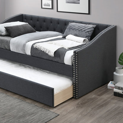 Daybed With Trundle Nailhead Trim Button Tufted