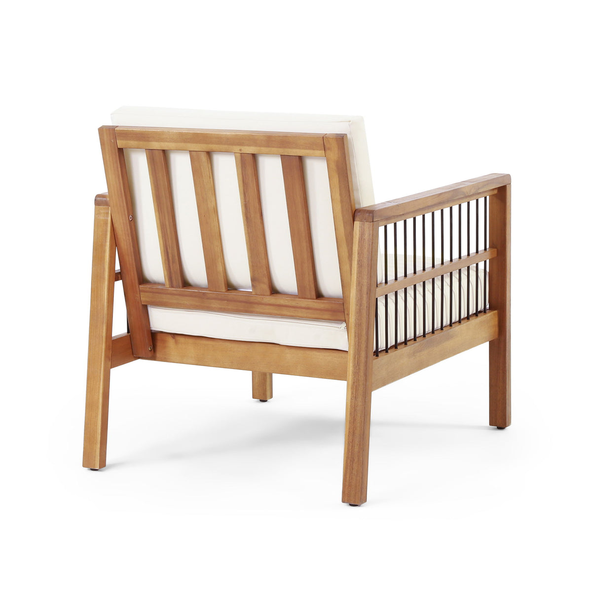 Club Chair With Slat Panel Design - Teak / Beige