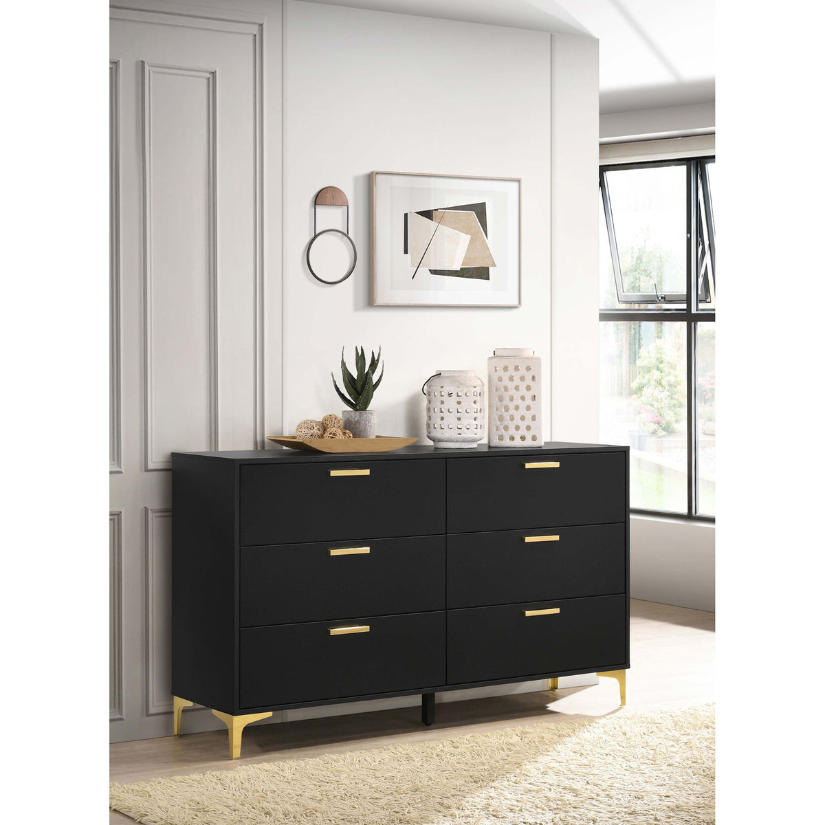 Lexie - 6 Drawer Rectangular Dresser - Black
