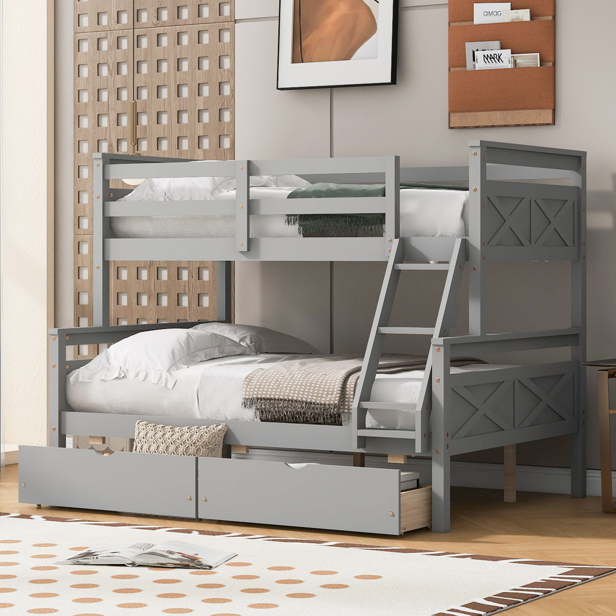 Bunk Bed With Ladder And Safety Guardrail