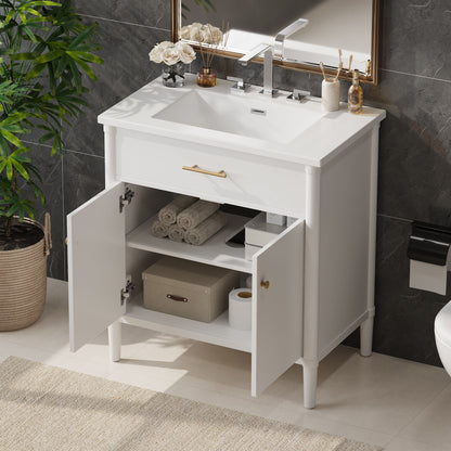 Bathroom Vanity With Sink, Soft Close Doors And Adjustable Shelf