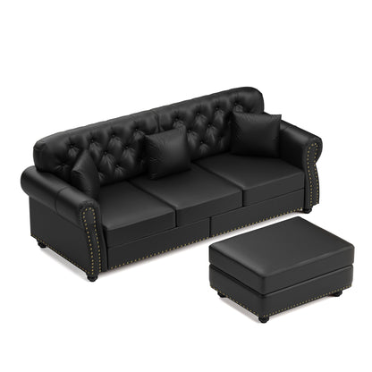 Upholstered Sofa With Nailhead Trim, Rolled Armrests With Ottoman