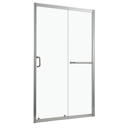 Elegant Single Sliding Bypass Shower Enclosure, Tempered Glass - Brushed Silver