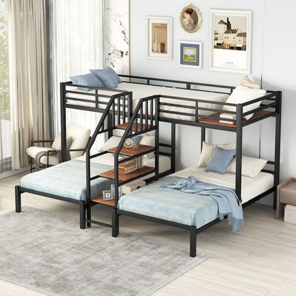 Metal Bunk Bed With Storage Shelves Staircase
