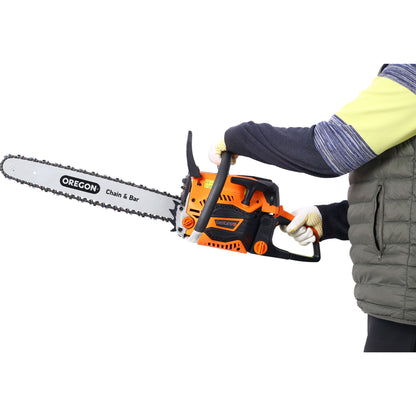 62Cc Gas Powered Chainsaw With 20" Oregon Chain & Bar 2 Cycle Petrol Handheld Cordless Design Epa Compliant - Orange